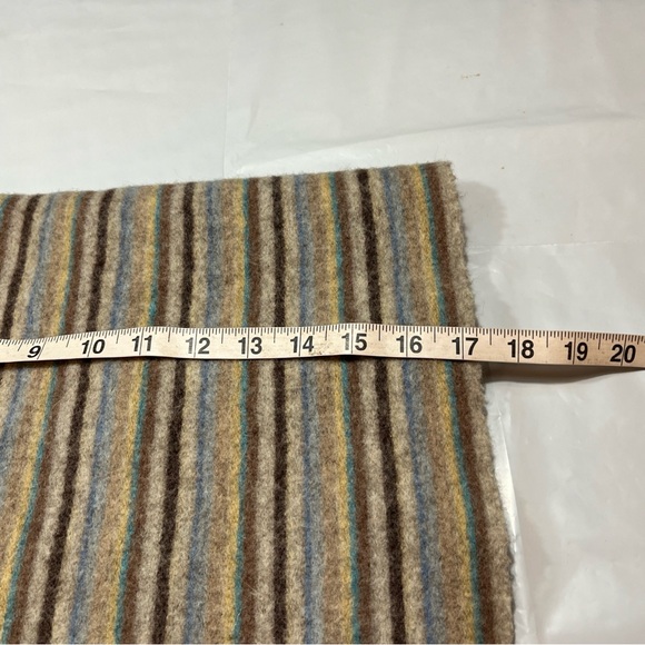 Christina Chiti WOOL shawl SCARF Tan Blue Cream STRIPED SHAWL fringe Wrap 17x65” - Picture 3 of 16